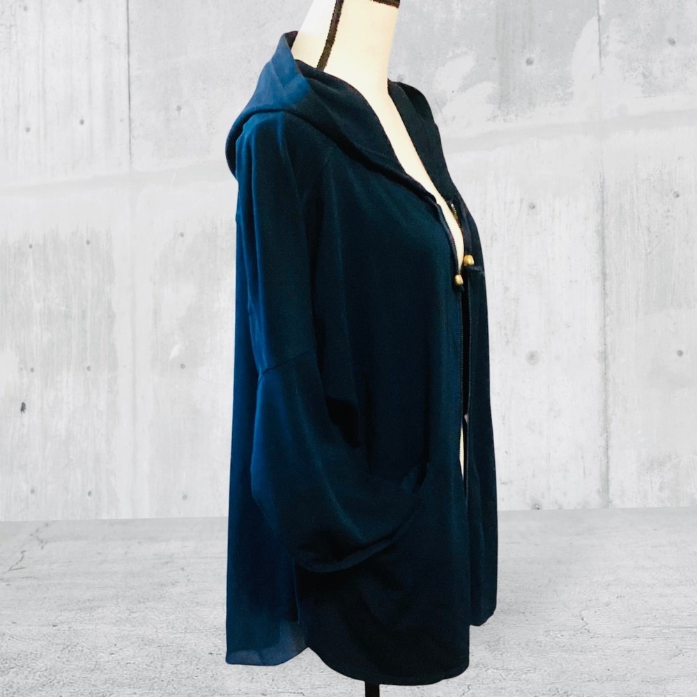 SAGA Women's Long Sleeve Jacket w Hood Mixed Media Contrasting Fabric Blue Size3 - Picture 4 of 11